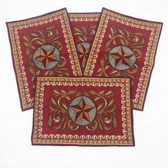Western Star Jacquard Place Mats Set of 4 13x19 inches Hemmed - Picture 1 of 2